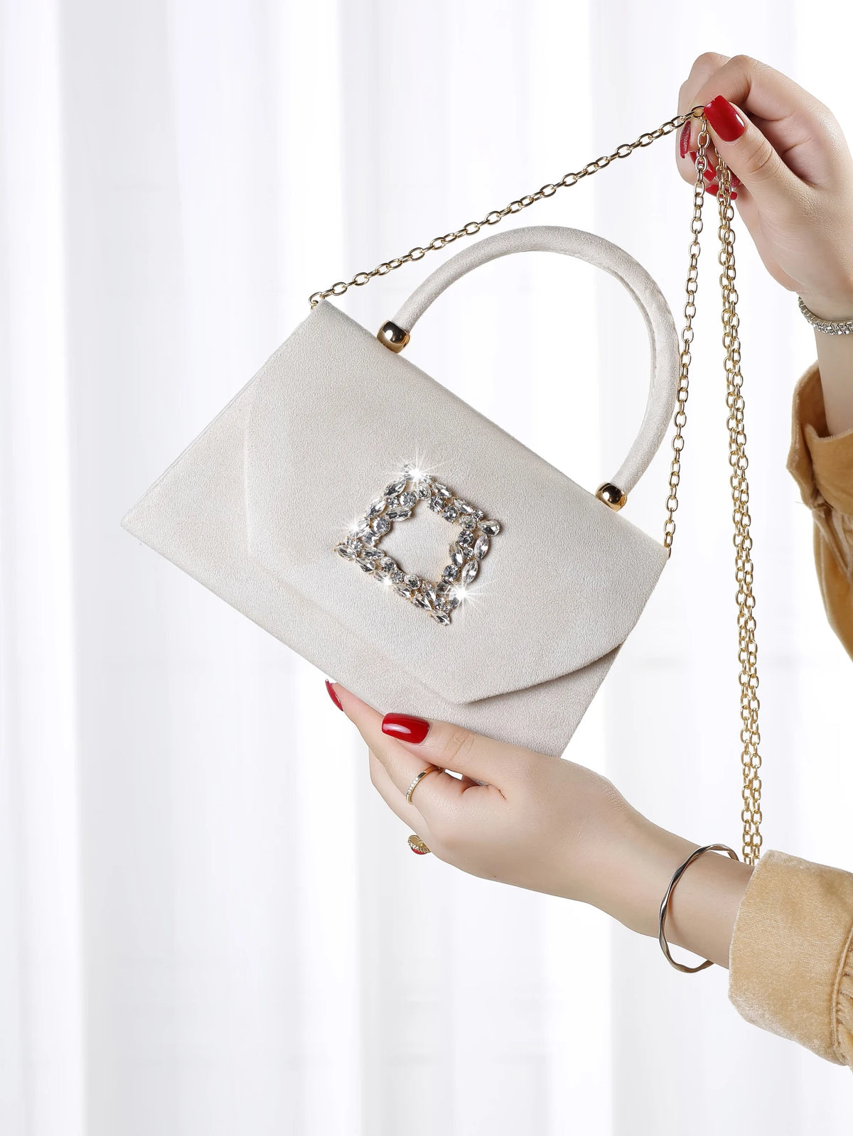 Elegant Sparkling Velvet Evening Clutch Bag | Glitter Bling Shiny Luxury Party Purse | Exquisite Glamorous Hard-Shell Handbag | Fashionable Solid Color Formal Gala Accessory (Model ZM-008) Luxegan