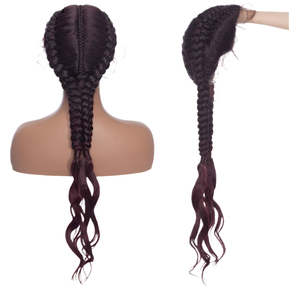 26" Dutch Braids Lace Front Wig | My-Lady Cornrow Afro Wig | Synthetic African Braided Wig | Wavy Texture