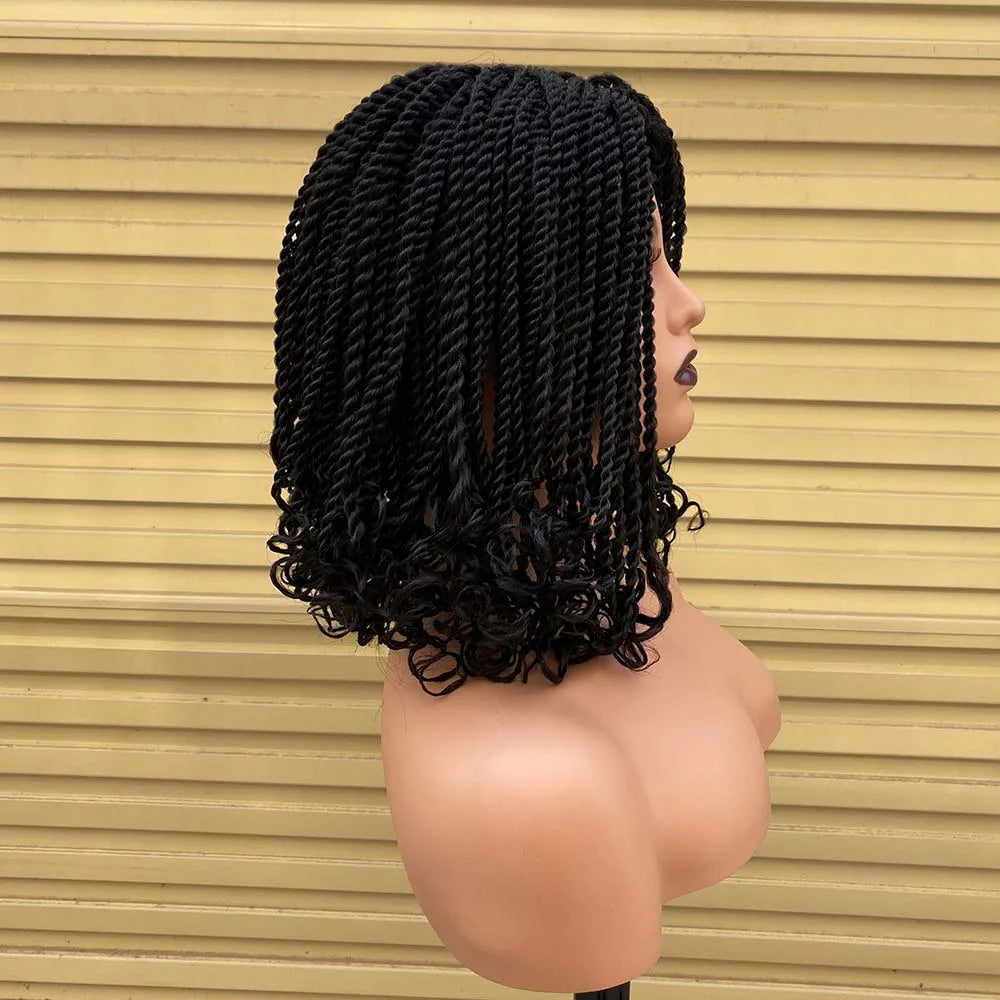 Ombre Red Box Braided Bob Wig | Short Crochet Braids | Kinky Twist Style | Heat Resistant Synthetic Hair | African Braiding Wig