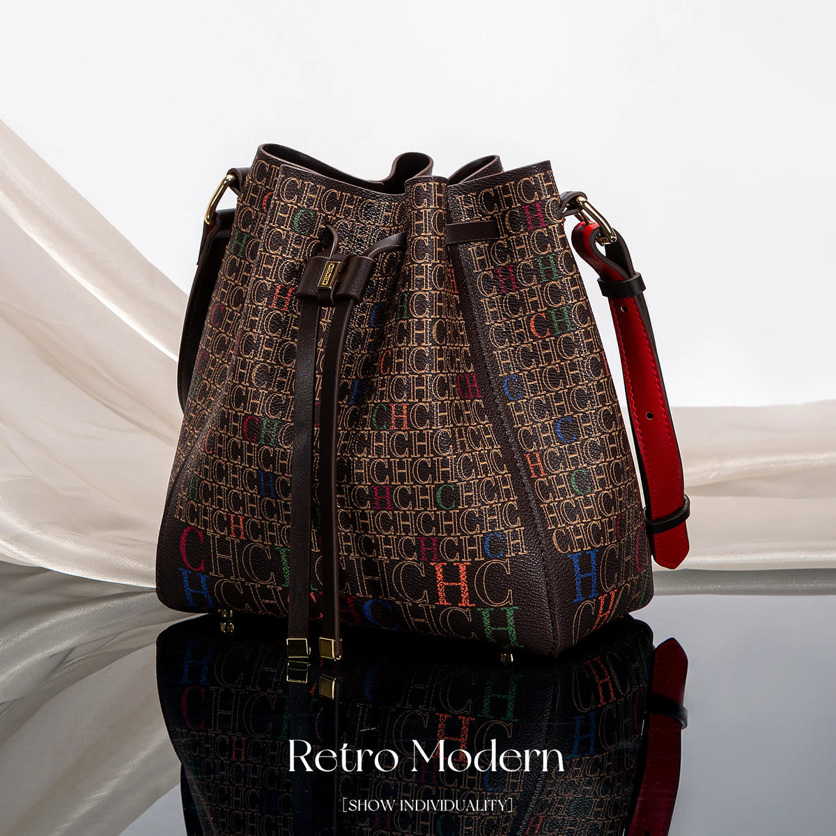 Luxury Classic Women’s Bucket Bag | Fashion PVC Printed Shoulder Bag | Designer Inspired Mini Bucket Purse | Trendy "Luxury Brand" Lettered Handbag (Model CO2C2211) Luxegan