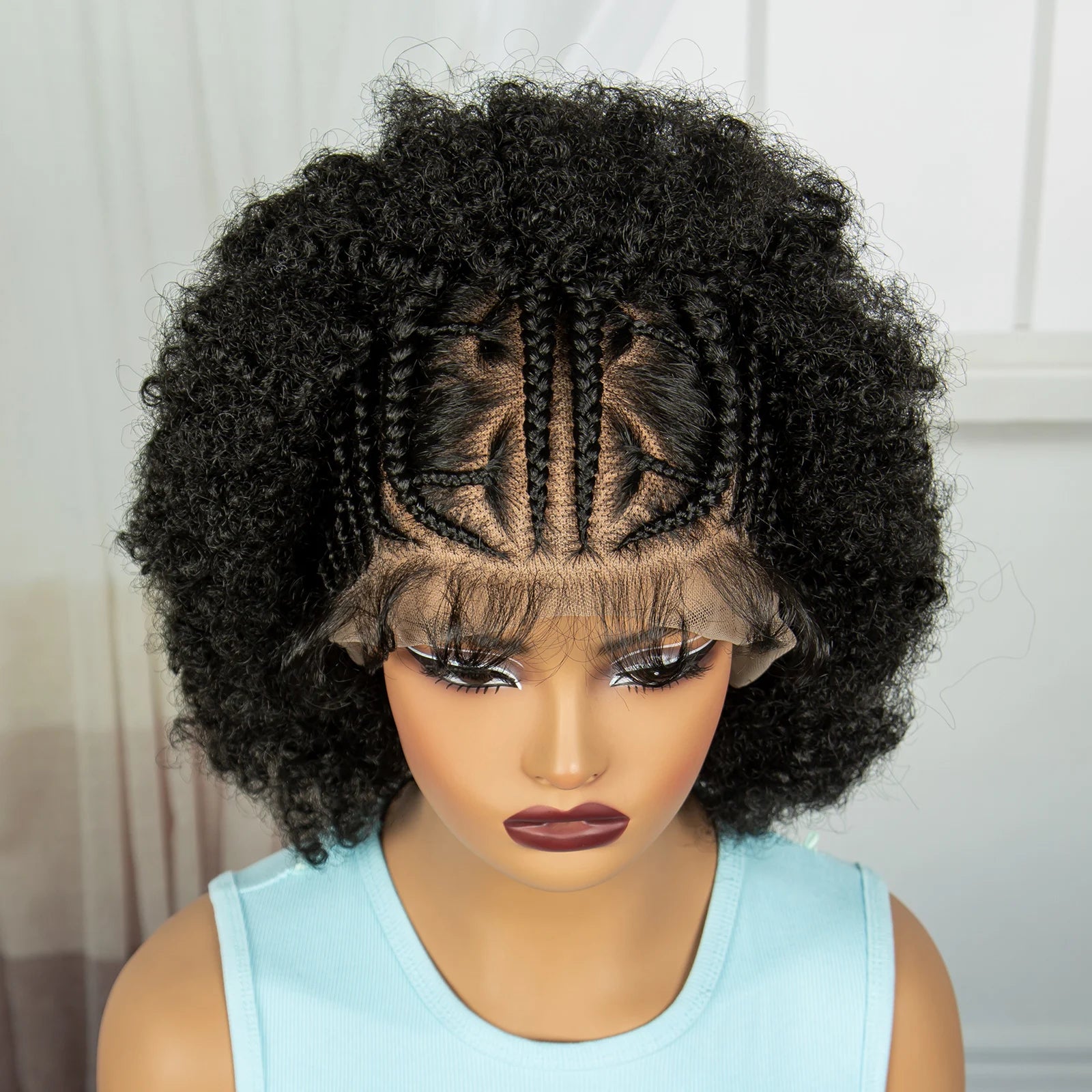 Short Natural Afro Kinky Curly Cornrow Braids Wig | Full Lace | Baby Hair Luxegan