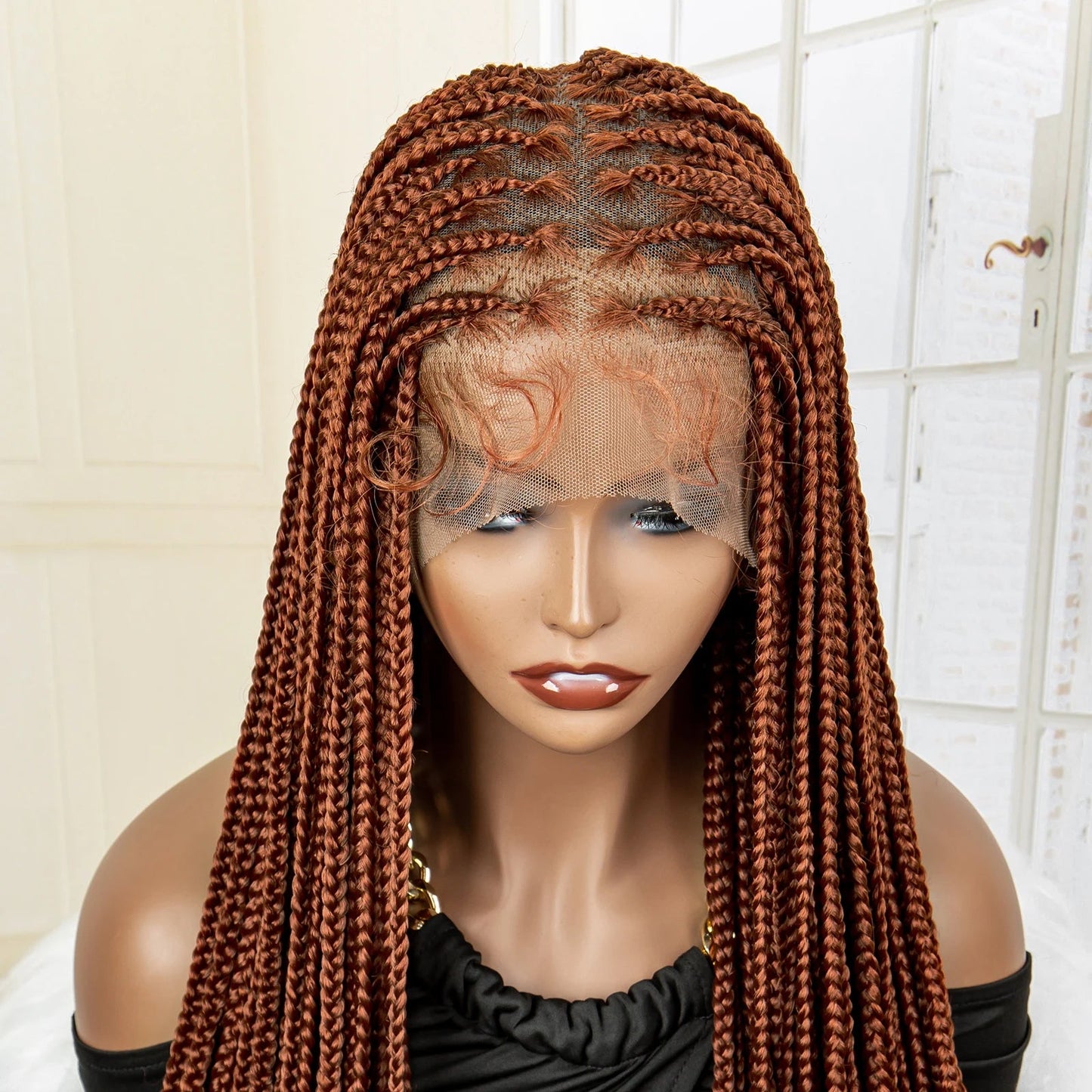 36" 613 Full Lace Knotless Box Braided Wig | Transparent HD Lace | Baby Hair | Synthetic Wig for Black Women Luxegan