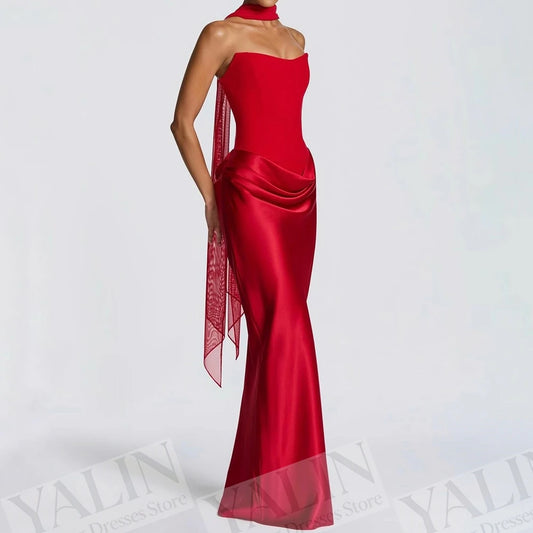 Backless Lace-Up Stole Straight Evening Gown | Strapless Sleeveless Floor-Length Prom Dress - view 2