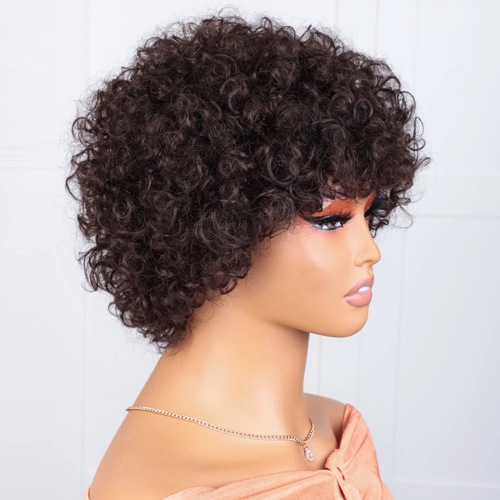 Afro Kinky Curly Wig | Short Full Machine Made Remy Human Hair (Glueless "Wear to Go") Luxegan
