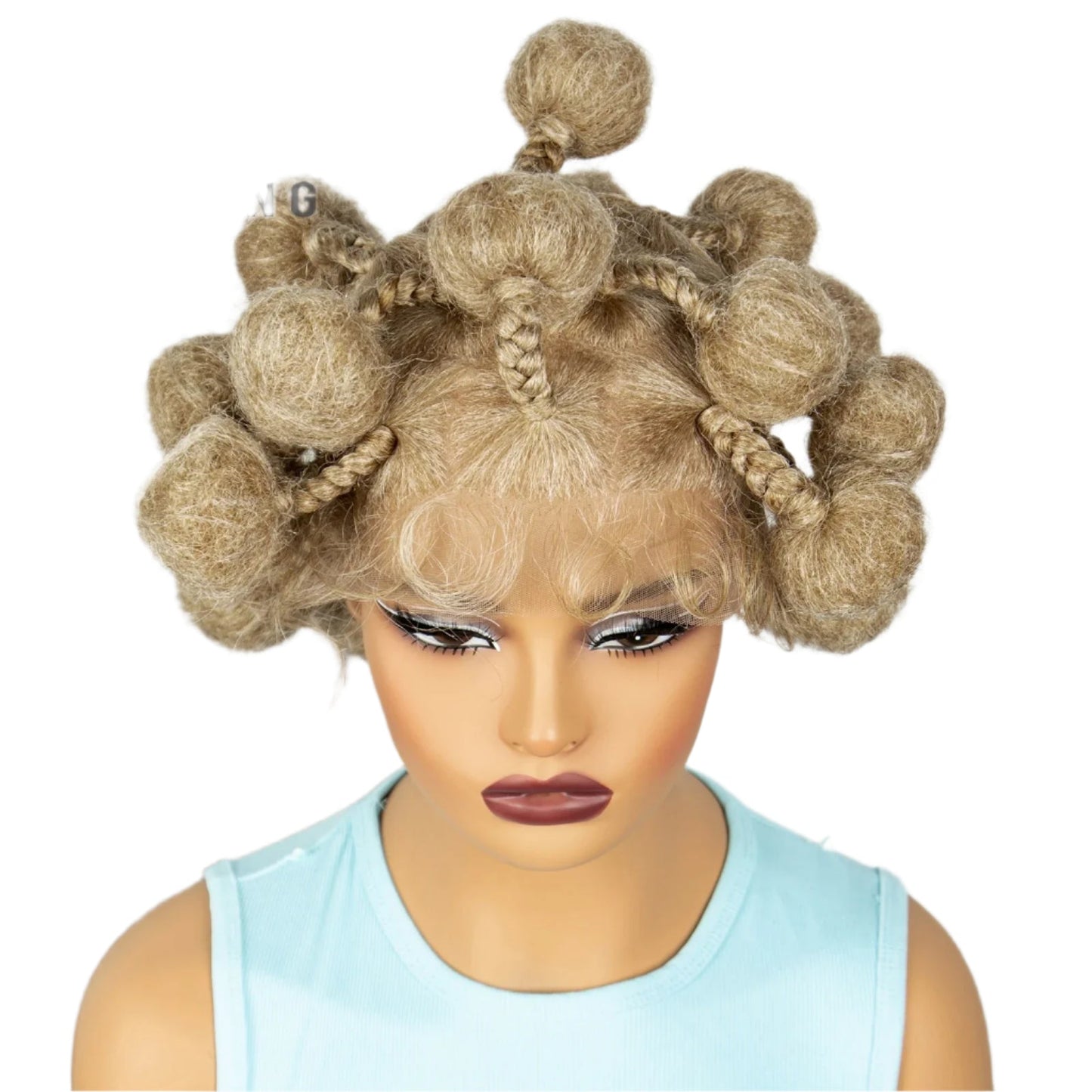 Short Cute Handmade Bantu Knotless Braids Wig | Transparent Full Lace Frontal Luxegan