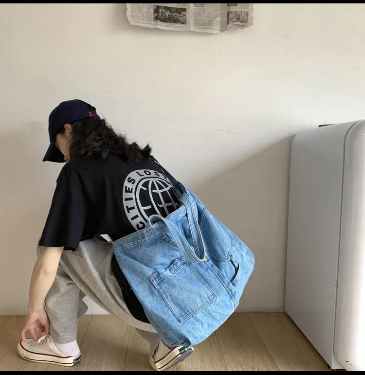 Casual Denim Tote Crossbody Bags for Women | Designer Jeans Shoulder Bag | Large Capacity Street Trend Luxury Handbag Luxegan
