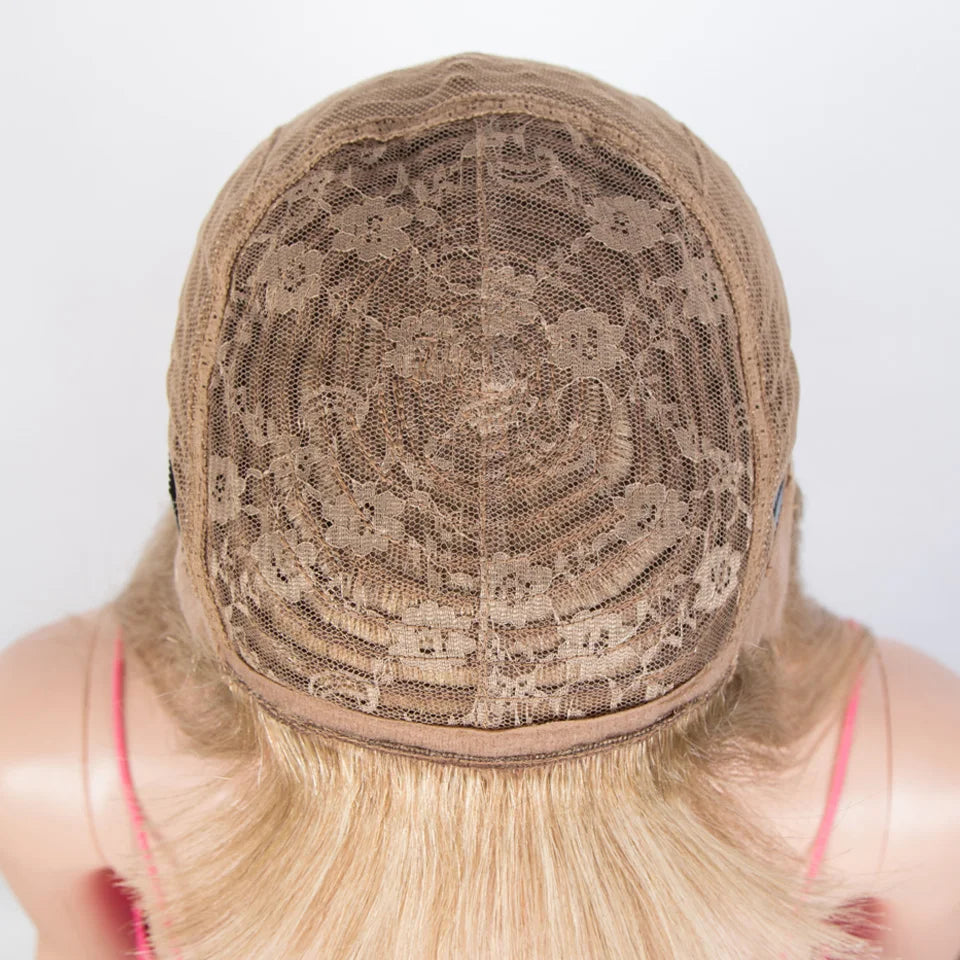 Honey Blonde Highlight Bob Wig | Straight Human Hair with Bangs Luxegan