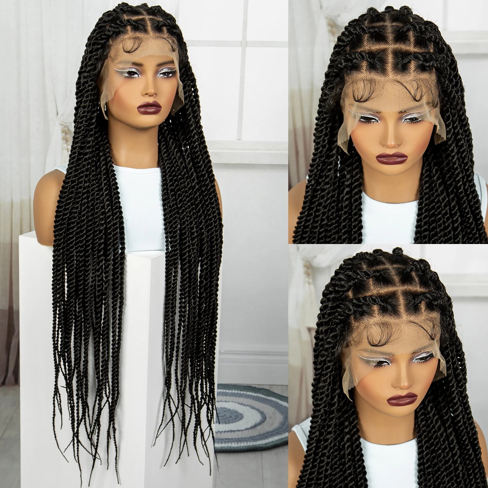 34" Twisted Knotless Box Braids Wig | Full Lace | Baby Hair | Synthetic Braids | Black Women