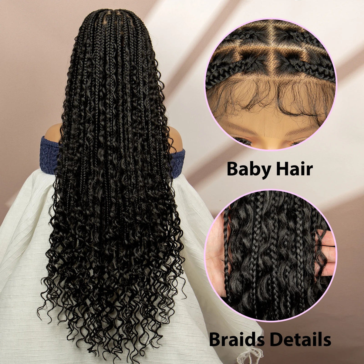 Synthetic Full Lace Bohemian Box Braided Wigs with Baby Hair Boho Box Braided Wigs Curly Hair Full Lace Front Wigs Luxegan
