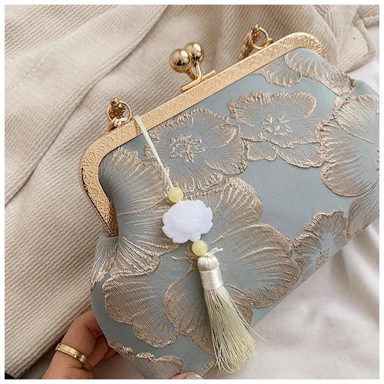 Chinese Style Embroidered Shoulder Bag | Elegant Handbag & Retro Small Square Bag (Wedding Party Luxury Designer Women's Evening Clutch) Luxegan