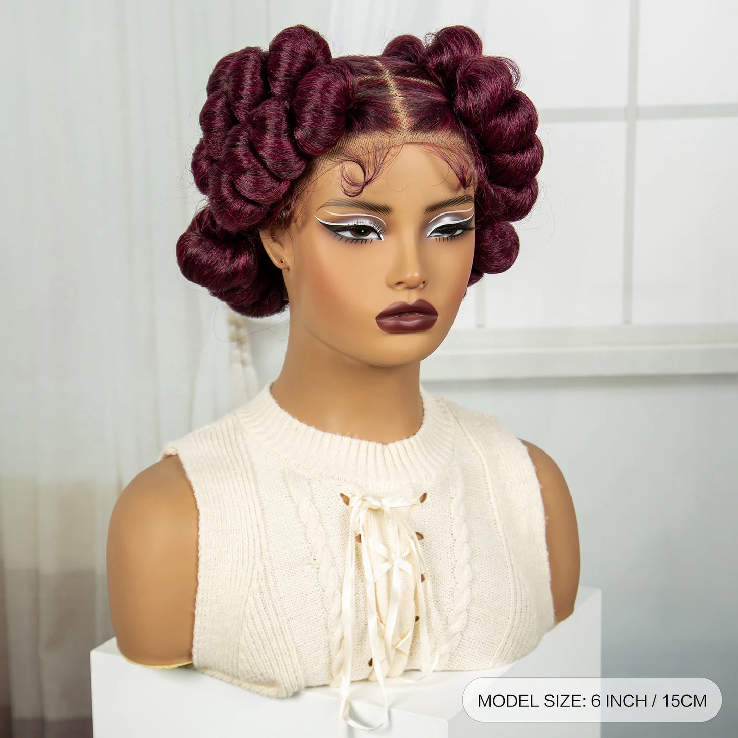 6" Short Bantu Knotless Braids Wig | 1B/30 Ombre | Full Lace Luxegan