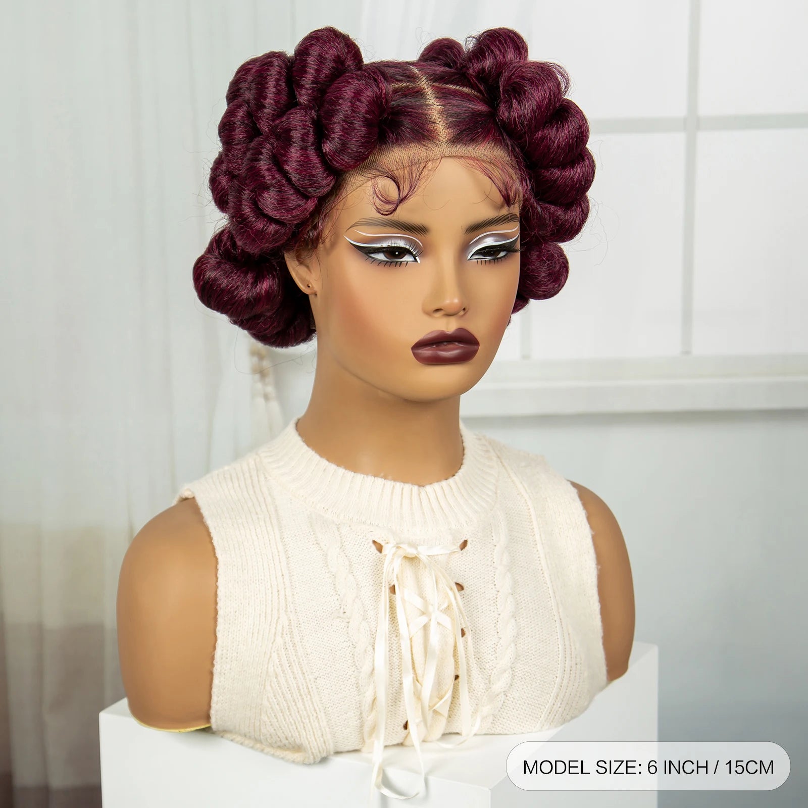 6" Short Bantu Knotless Braids Wig | 1B/30 Ombre | Full Lace Luxegan