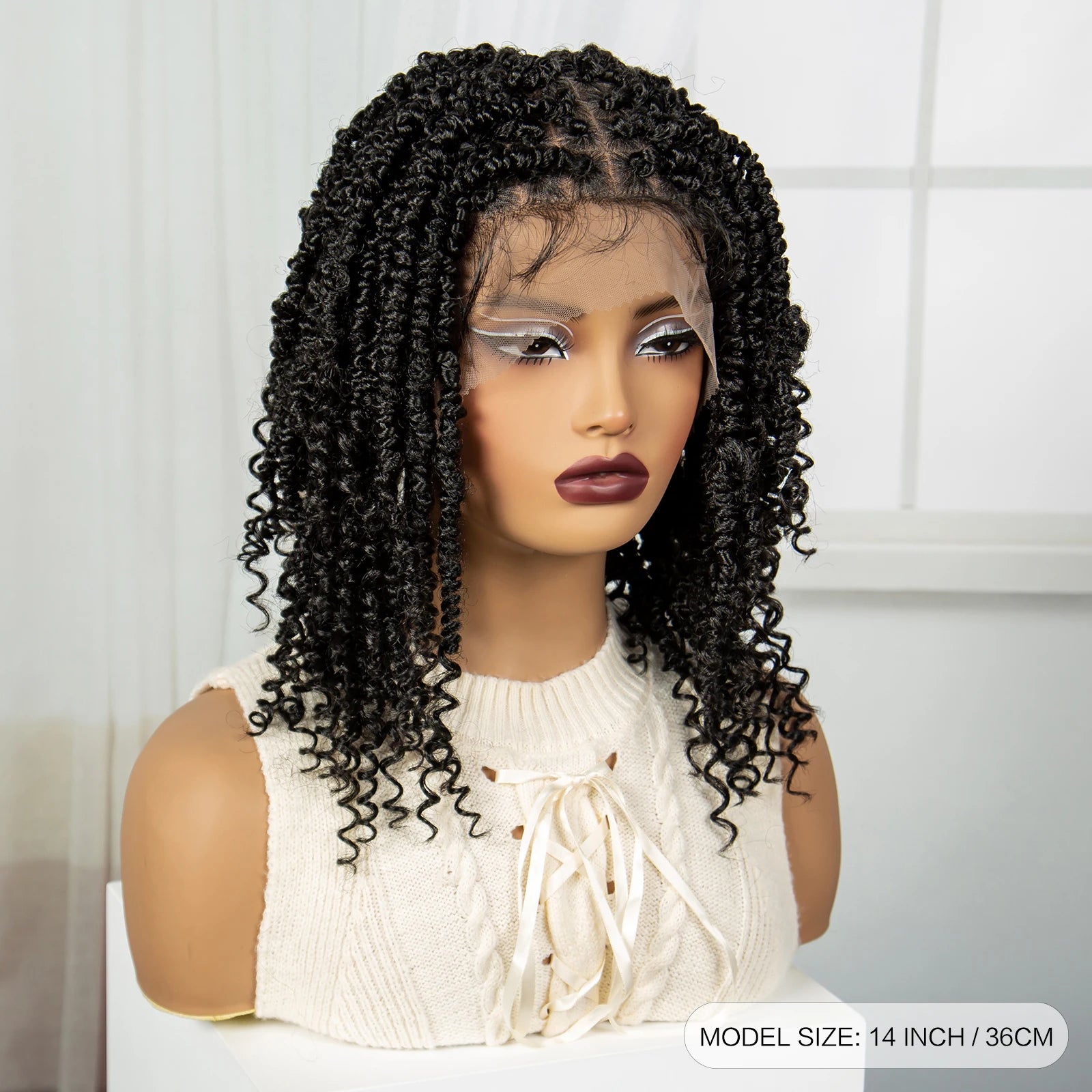 14" Full Lace Twisted Braids Wig with Baby Hair | Natural Looking Synthetic Lace Frontal Braided Wig for Black Women Luxegan