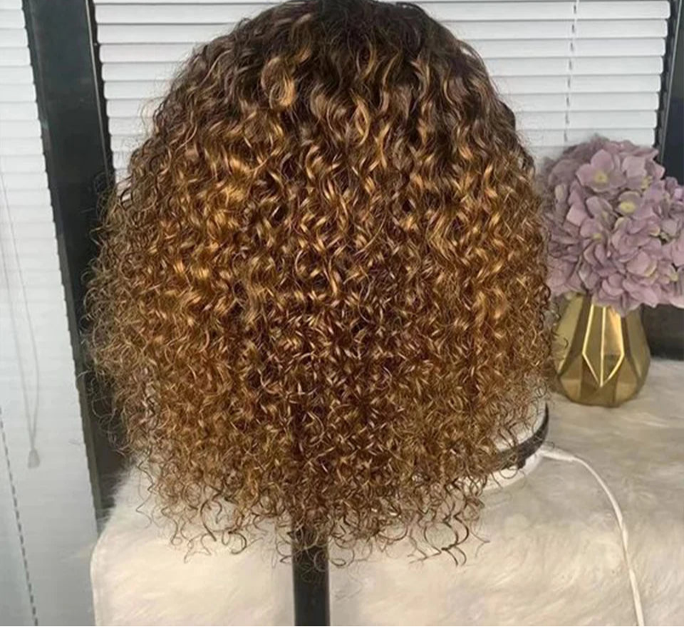 Ombre 99J & Blonde Jerry Curly Bob Wig with Bangs | Glueless "Wear to Go" Human Hair Luxegan