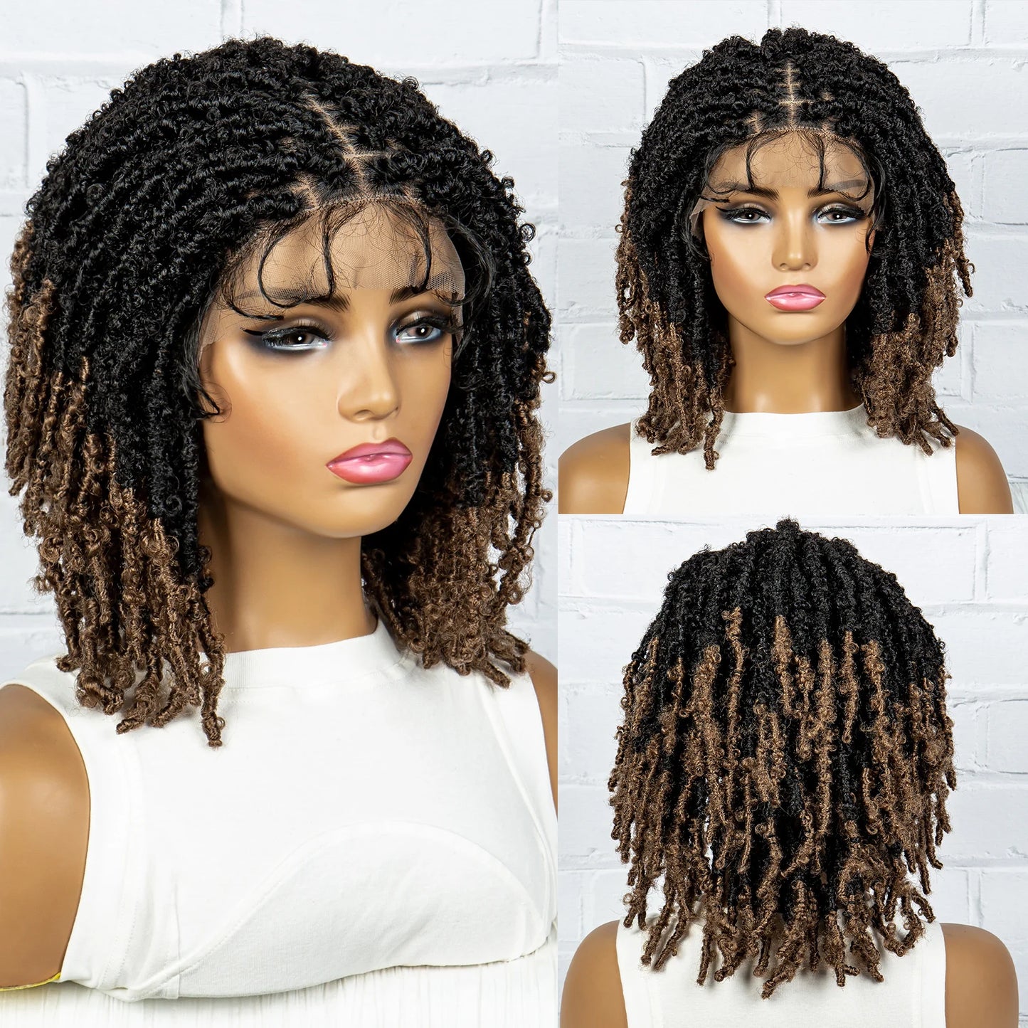 Burgundy Short Faux Locs Wig | Knotless Braids | Synthetic Lace Front | With Baby Hair | For Women