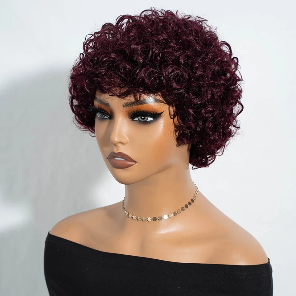 Brown Pixie Cut Wig | Short Water Wave Wig | Brazilian Remy Human Hair | Ready to Wear