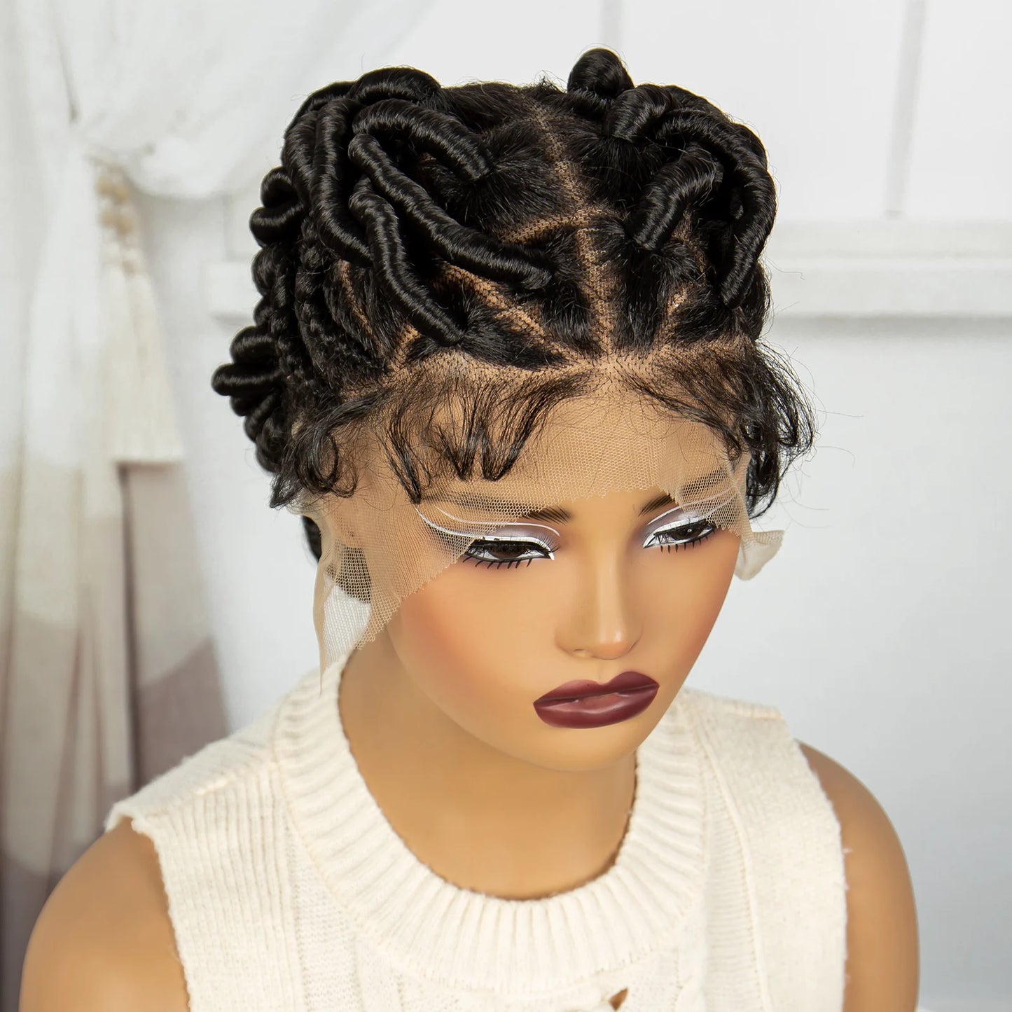 Short Handmade Bantu Knotless Braids Wig | Transparent Full Lace | Baby Hair Luxegan