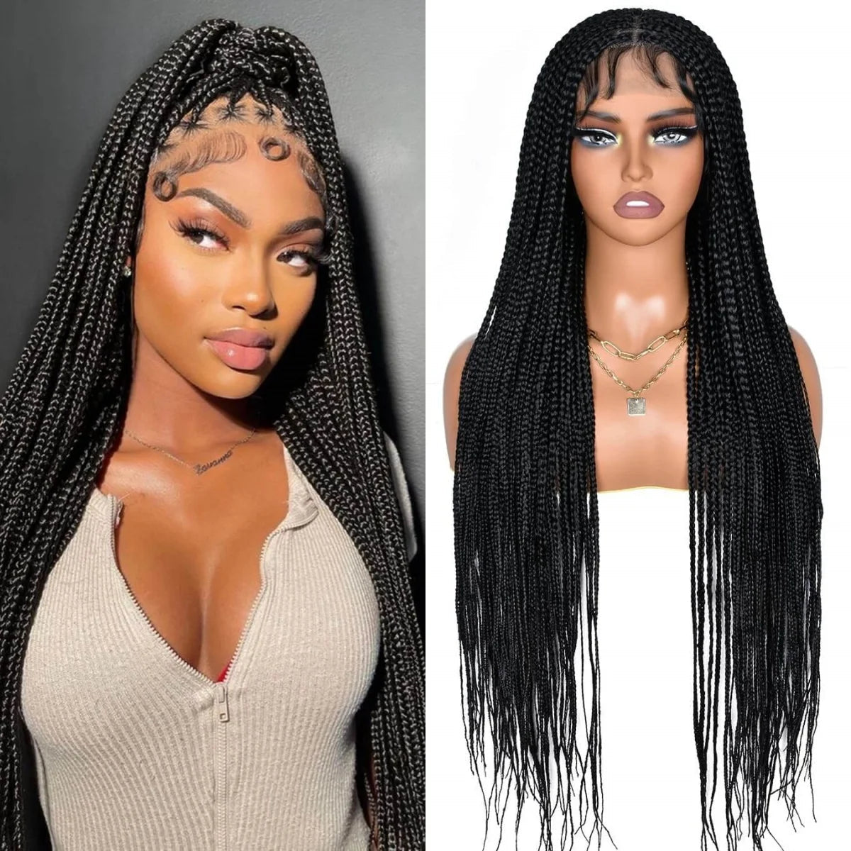 36" Double Lace Front Box Braided Wig | Cornrow Twist | Baby Hair | Synthetic Braids for Black Women Luxegan