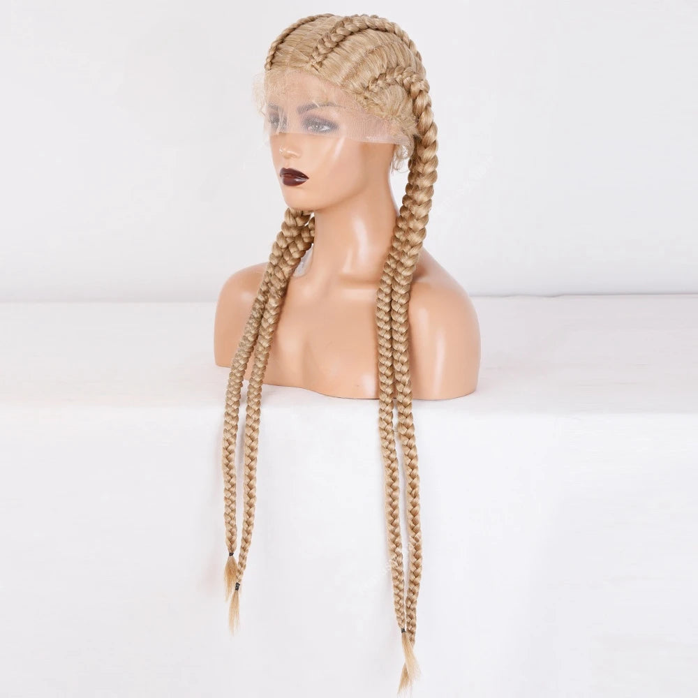 32" Honey Blonde Dutch Braided Wig | Lace Front | Synthetic Box Braids | Baby Hair | Black Women