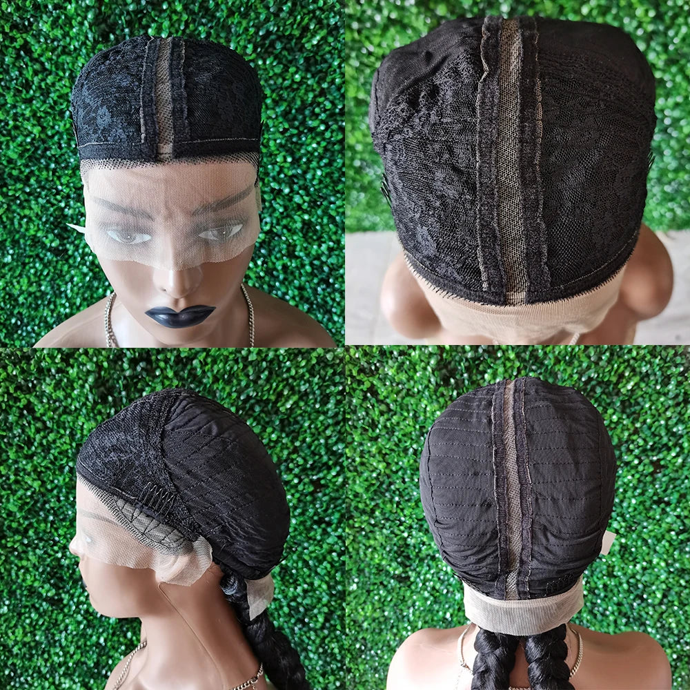 Long Black Dutch Braids Wig | Lace Front | Human Hair Blend | Cornrow Accents | Daily Wig Luxegan