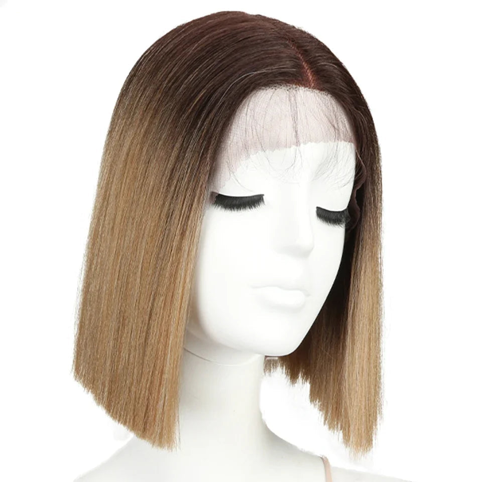 10 Inch Ombre Brown Straight Short Bob Wig | Synthetic Lace Front Wigs for Women (Heat Resistant Fiber, Cosplay & Daily Use) Luxegan