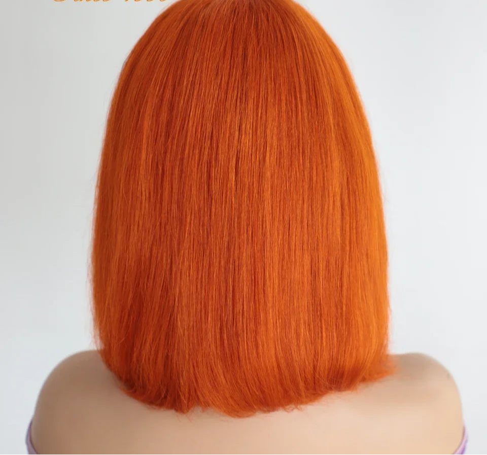 Rebecca Orange Blonde & 99J Red Straight Bob Wig with Bangs | Human Hair Machine Made Luxegan