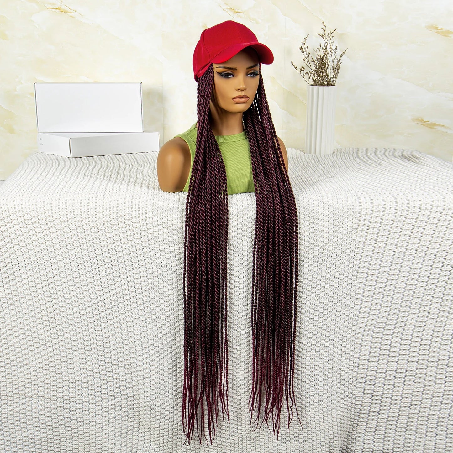 Synthetic Long Twists Braids Extension With Adjustable Cap Fashionable Machine Made Crochet Braided Extension Cap Wig For Women Luxegan