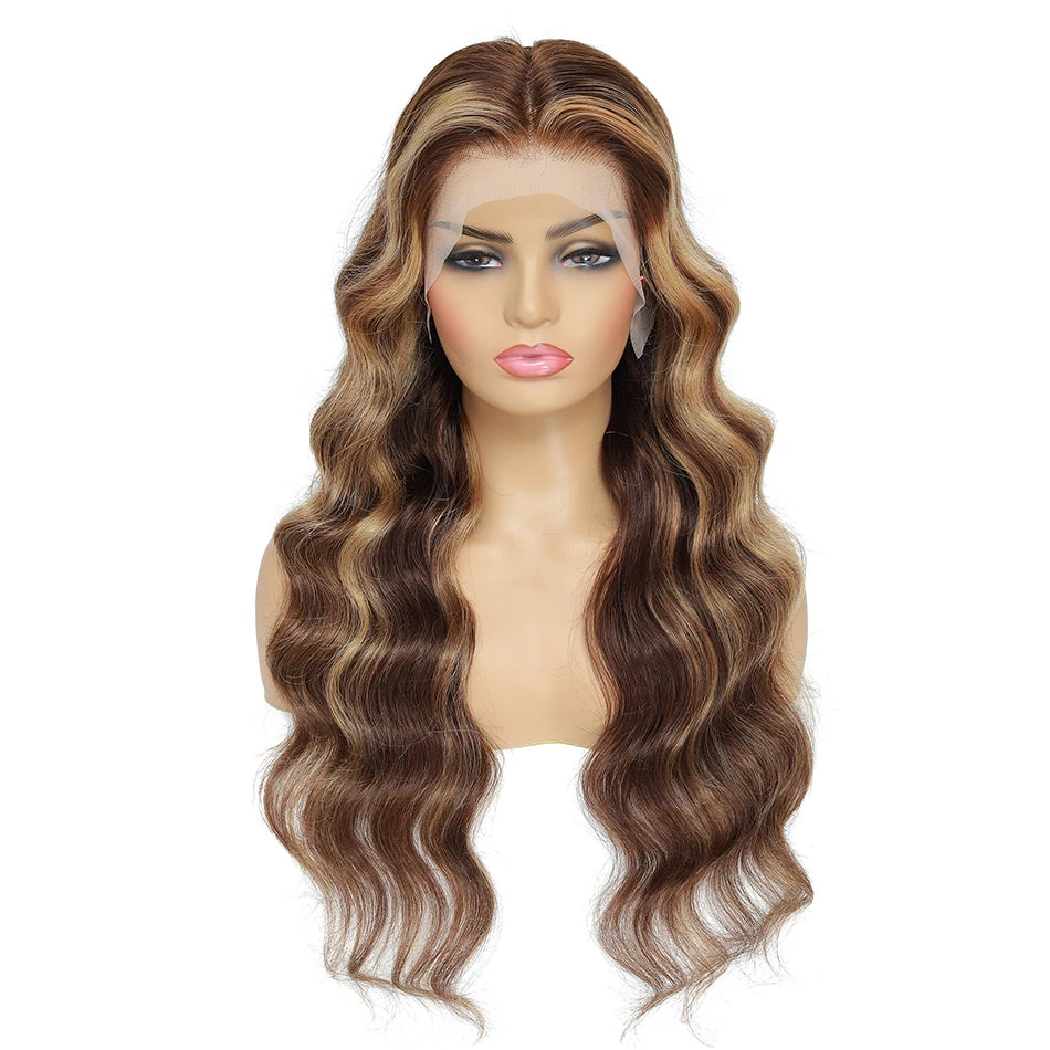 180% Density Ombre Highlight Body Wave Human Hair Wig | HD Transparent Lace Front Luxgan