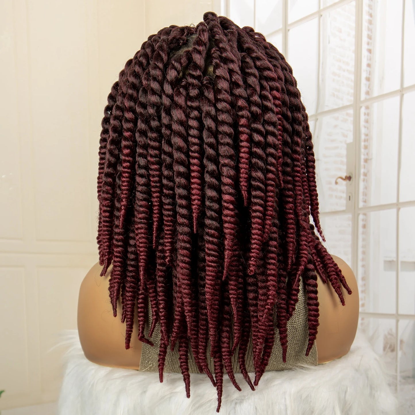 16 Inch Brown Twisted Braided Bob Wig | Full Lace | Kanekalon Fiber | For Black Women - Luxegan