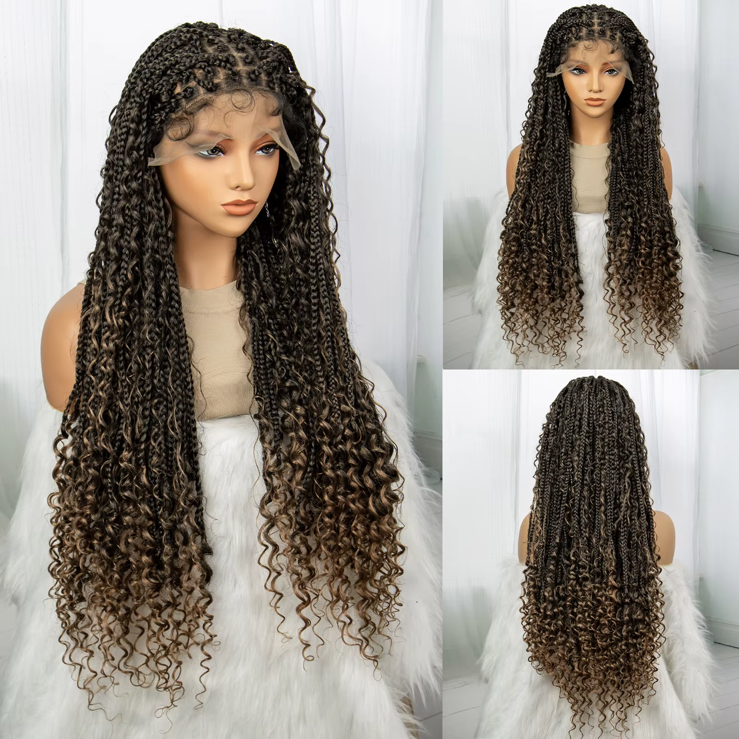 32" Boho Knotless Braided Wig | Bohemian Box Braids | Lace Front Wig with Baby Hair | Synthetic Hair - Luxegan