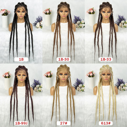 36" Blonde Knotless Box & Cornrow Braids Wig | Lace Front Luxegan