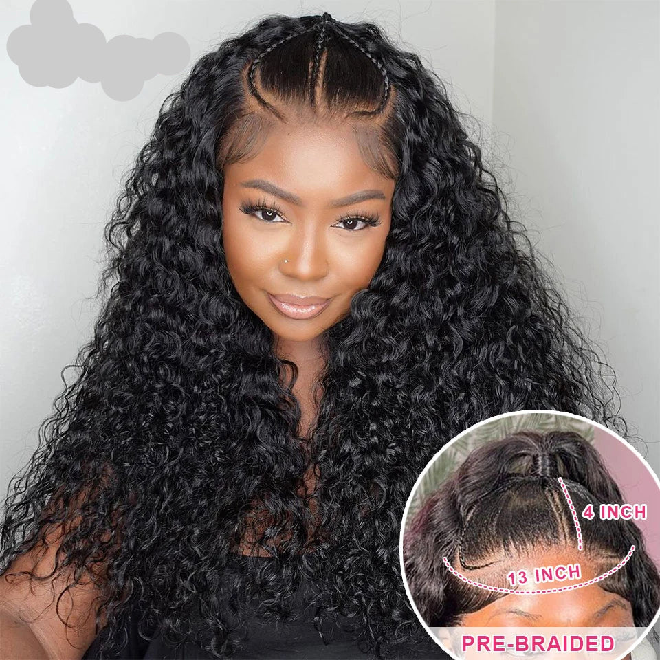 Pre-Braided Glueless HD Lace Front Wig | Deep Wave Human Hair | Ready-to-Wear Braids