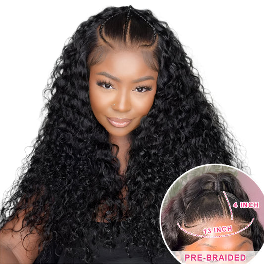 Pre-Braided Deep Wave Wig | Glueless HD Lace Frontal | Human Hair | Ready-to-Wear | 13x4/13x6