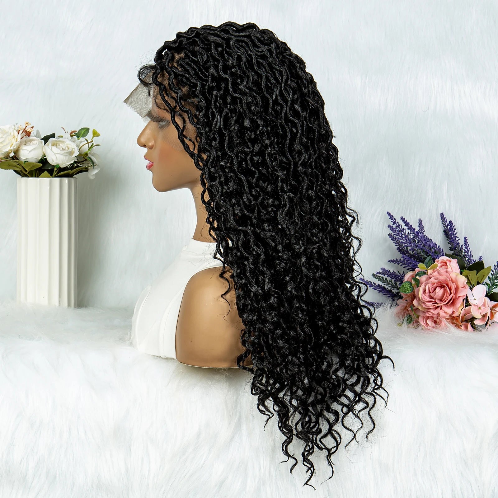 Lightweight Curly End Box Braids Wig | Lace Front Cornrows & Baby Hair Luxegan