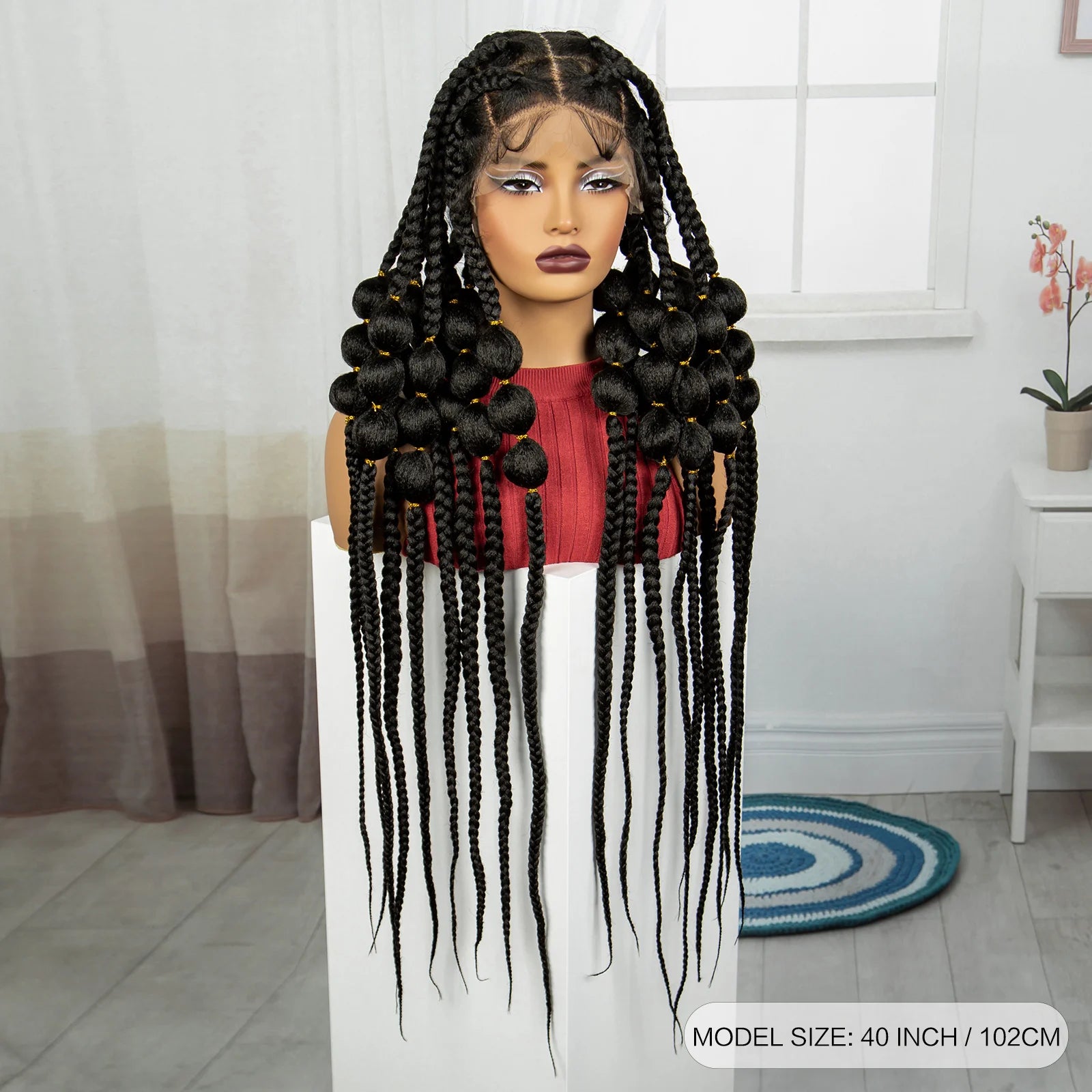 40" Knotless Bantu Braids Wig | Handmade Full Lace Frontal | Baby Hair Luxegan