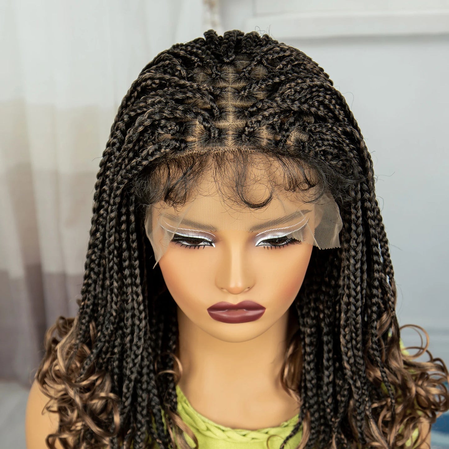 Burgundy Knotless Braids Wig with Curly Ends | 9x6 Lace Front | Blended Box Braids Luxegan