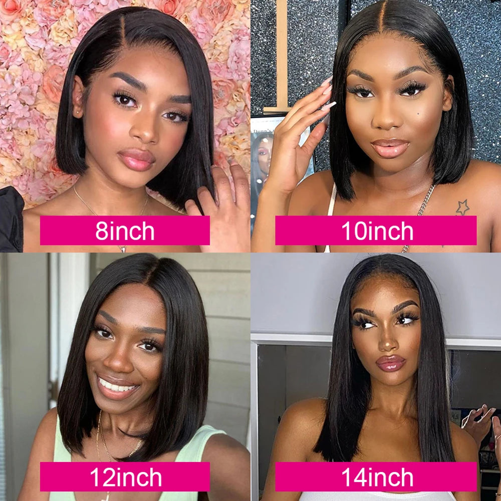 Glueless 13x4 Straight Lace Front Bob Wig Pre-Plucked 4x4 Closure Brazilian Remy Human Hair Bone Straight Short Bob