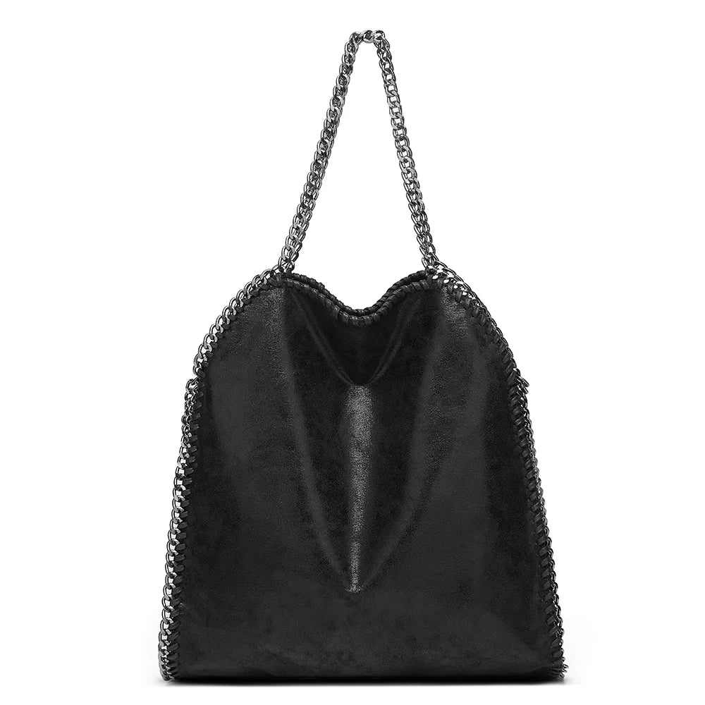 Fashionable Women's Chain Bucket Bag | Large Capacity Shoulder & Crossbody Handbag | Premium PU Leather Casual Tote with Portable Chain & Zipper Closure (Model Bm0023) Luxegan