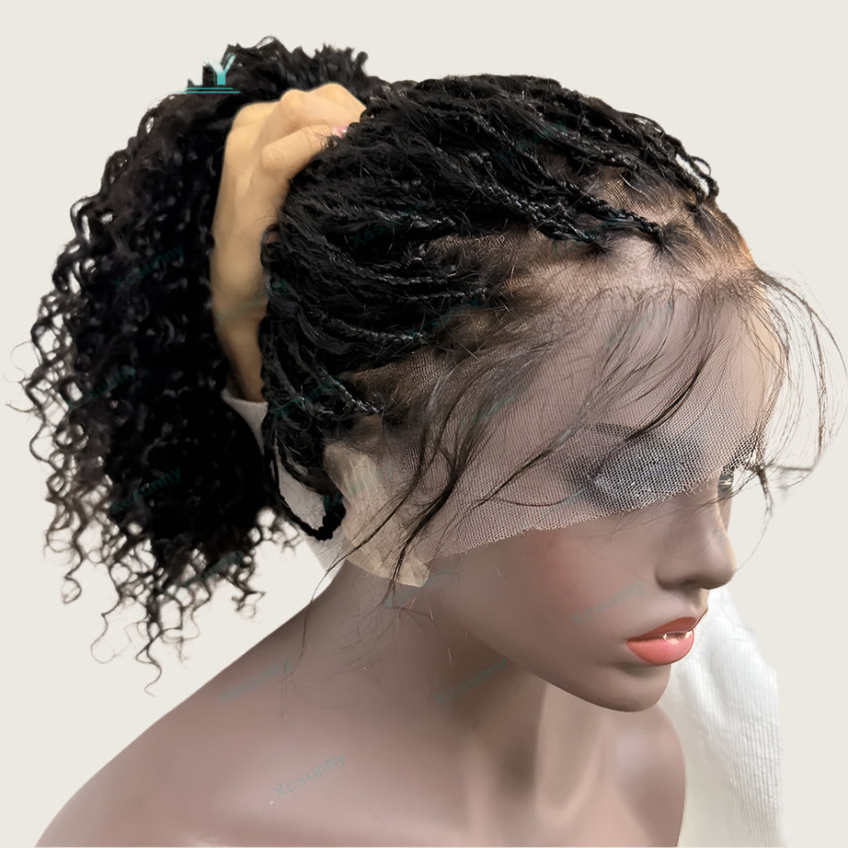 Boho Box Braids Wig | HD Full Lace Braided Wig | Human Hair | Knotless Braids | Natural Color