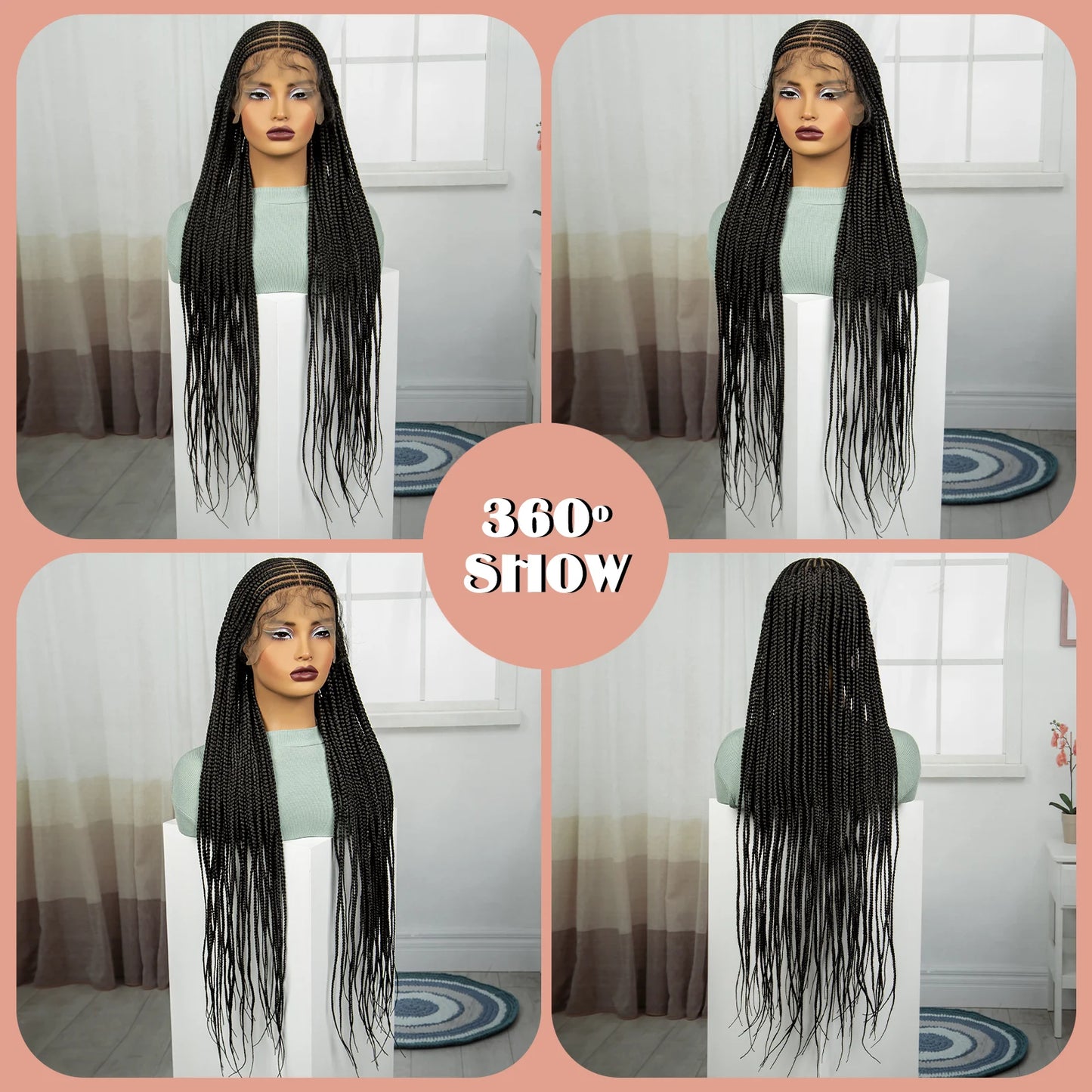 36" Straight Cornrow Knotless Braids Wig | Full Lace | Baby Hair Luxegan