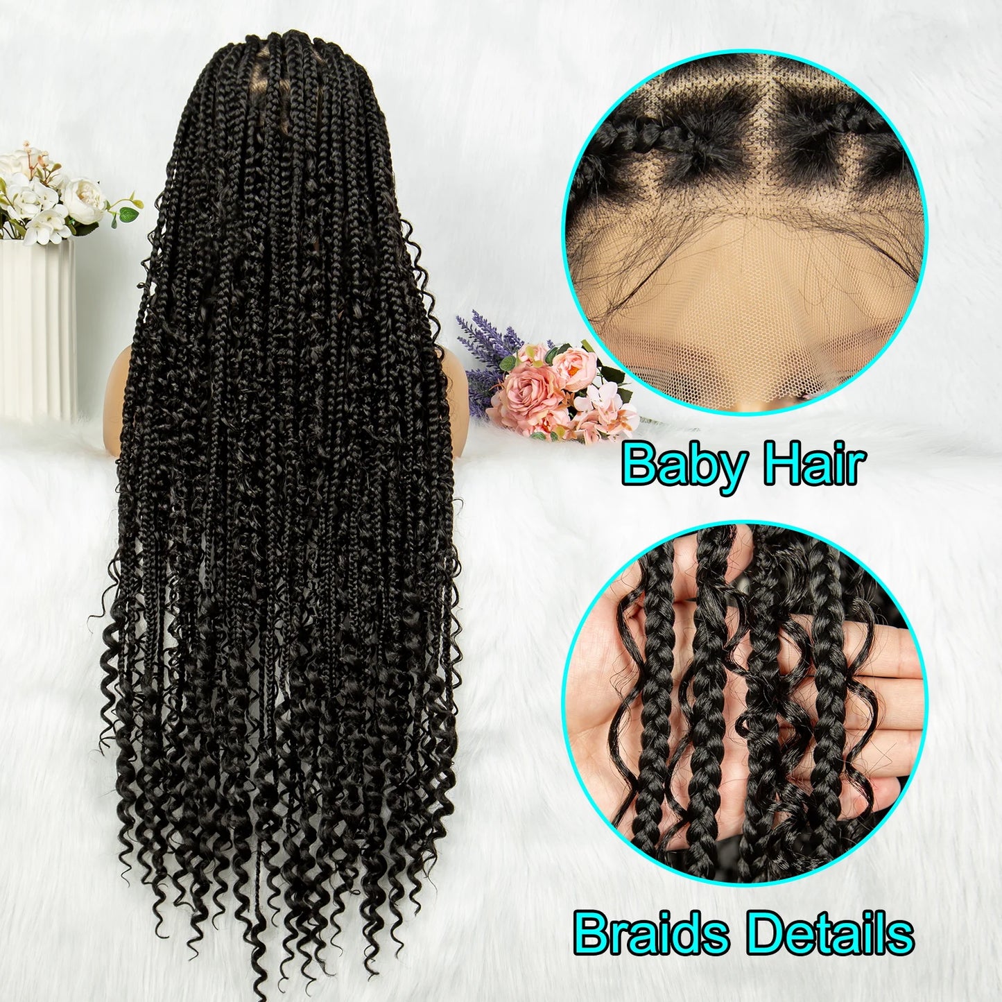 KIMA Box Braids Synthetic Wigs Full Lace  Dreadloks Braided Wigs Knotless Goddess Boho Braided Wigs Hair for Black Women
