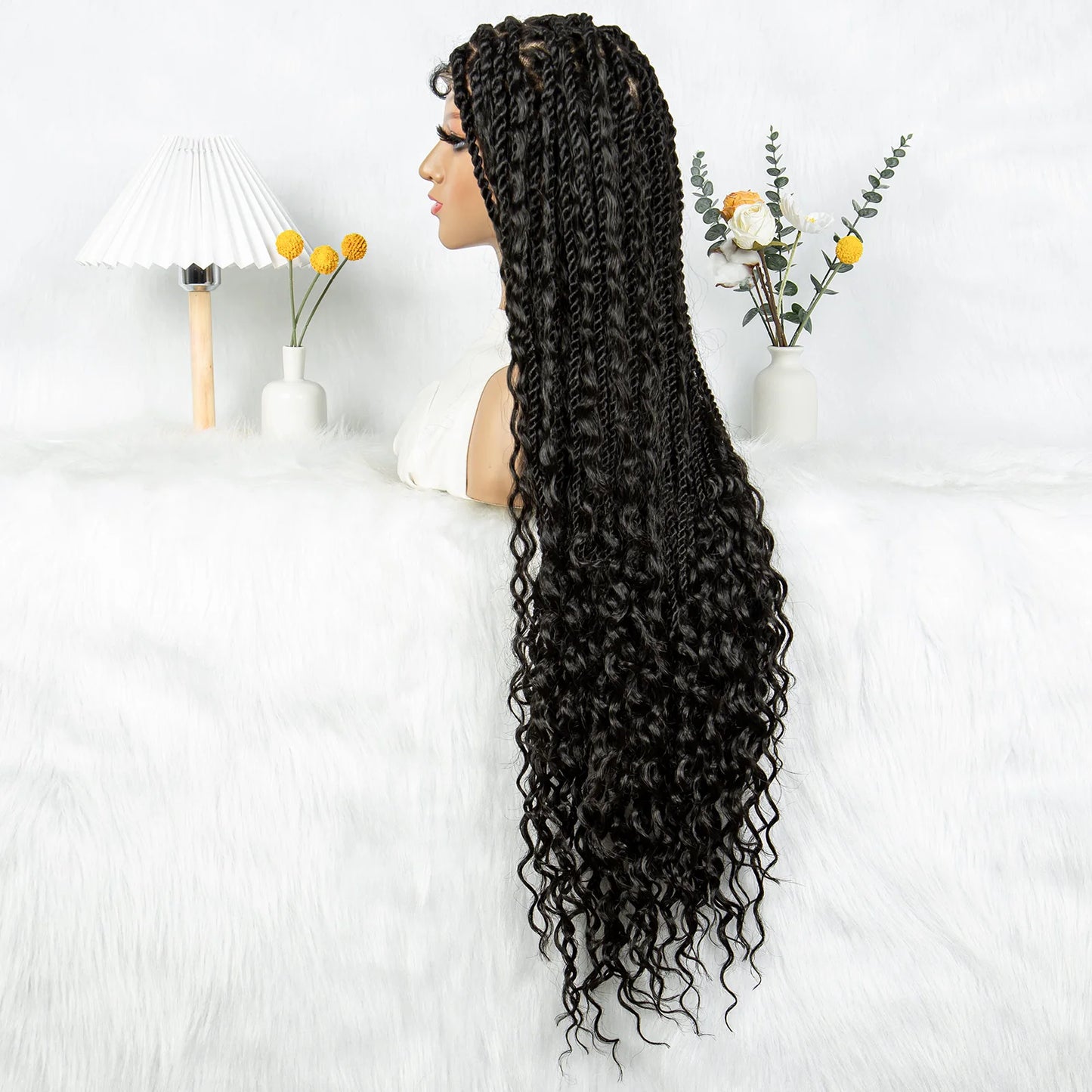 Braided Wigs Knotless Synthetic Box Braided Wigs Full Lace Curly Dreadlocks Wigs Long Length Hair Wig for Black Women