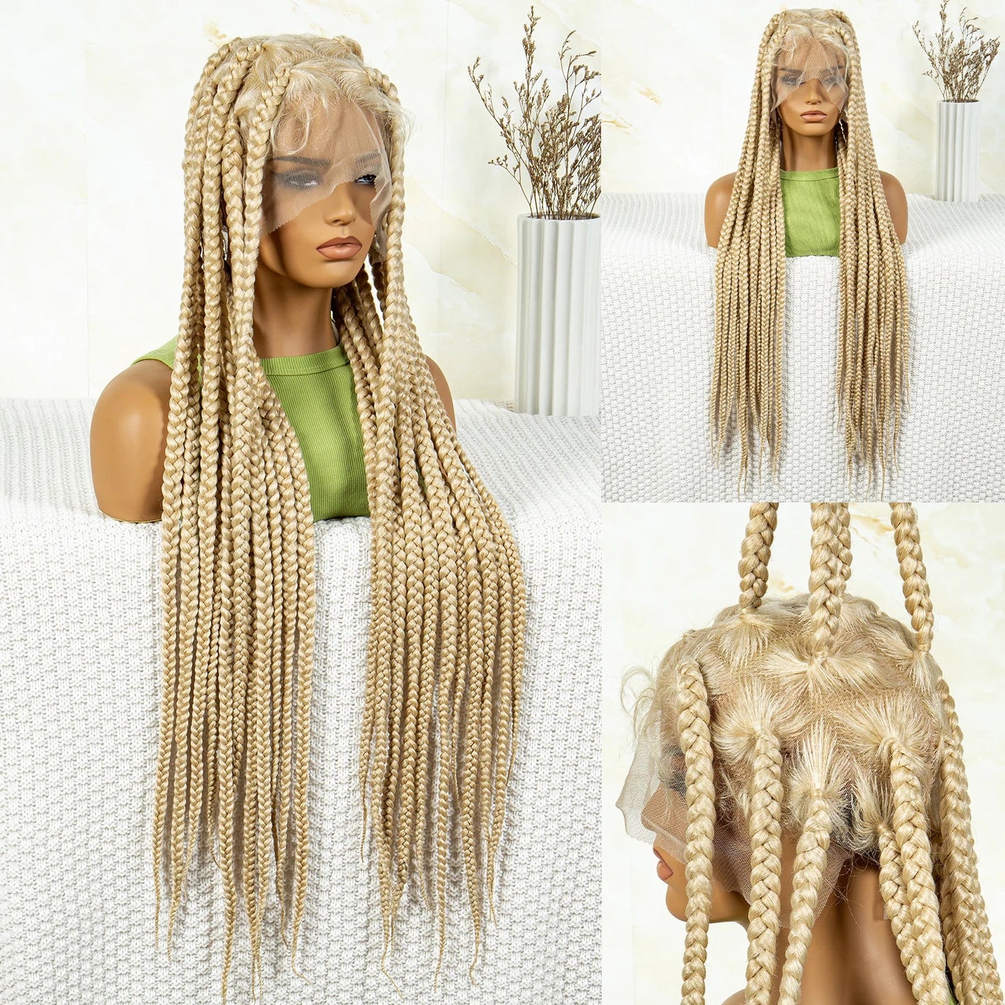 36" Purple Knotless Box Braids Wig | Transparent Full Lace | Baby Hair | Synthetic Luxegan