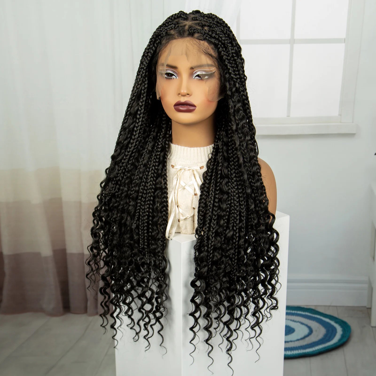 32" Boho Knotless Braids Wig | Natural Curly Ends | Full Lace | Baby Hair Luxegan