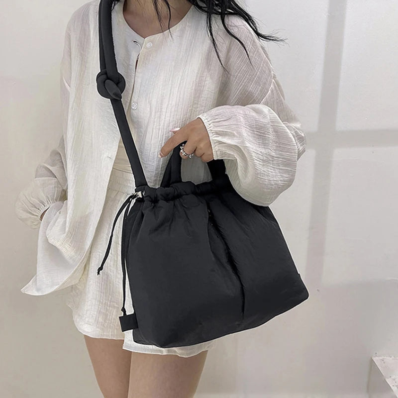 New Korean Fashion Fabric Shoulder Bag | Soft Dacron Crossbody Bag & Mini Underarm Tote Luxegan