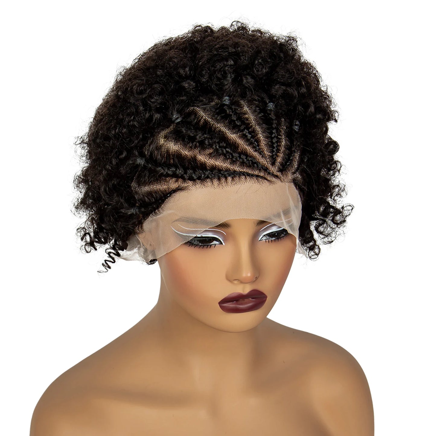 Burgundy Afro Curly Knotless Braids Bob Wig | 13x4 Lace Frontal Luxegan