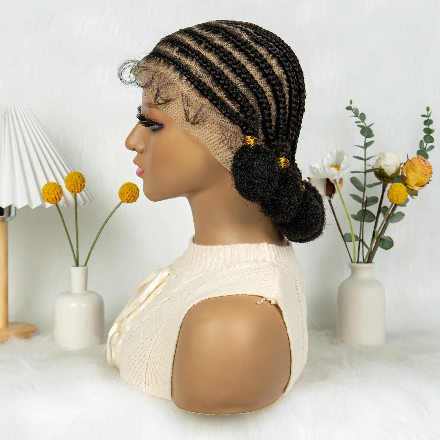Handmade Bantu Braided Wig | Short Bob | Full Lace | Baby Hair | Synthetic Hair | Women