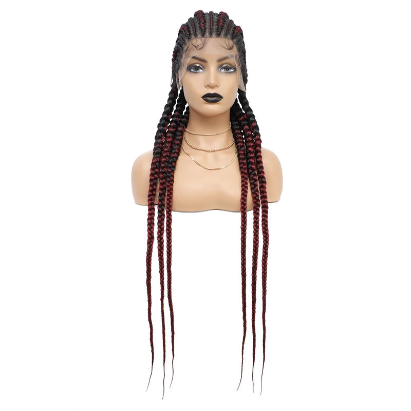 36" Cornrow Knotless Braids Wig | 360 Full Lace | Baby Hair | Synthetic Luxegan