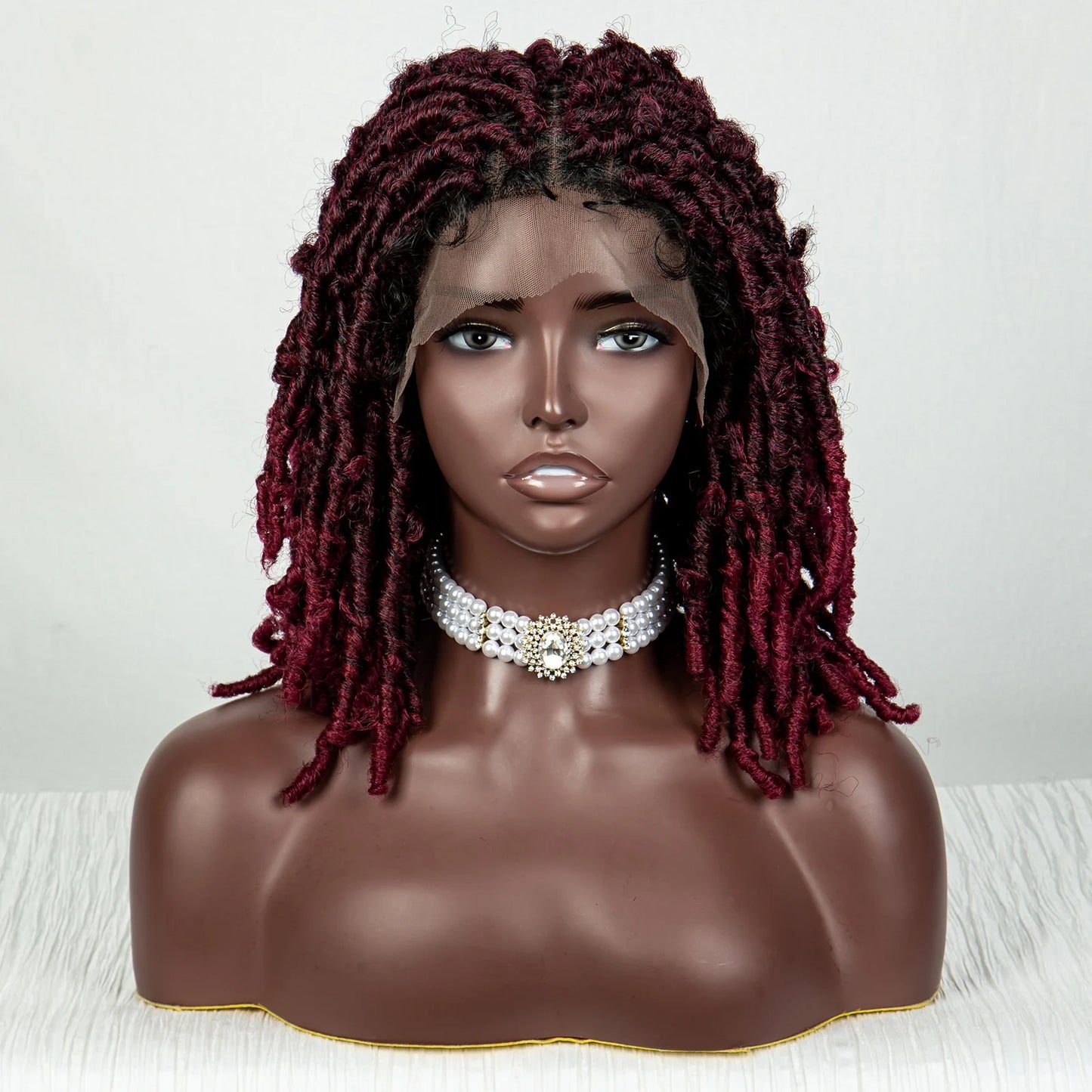 Burgundy Butterfly Locs Wig | 9x6 Lace | Short Box Braided Faux Locs | 16" Synthetic Hair | Knotless Braids
