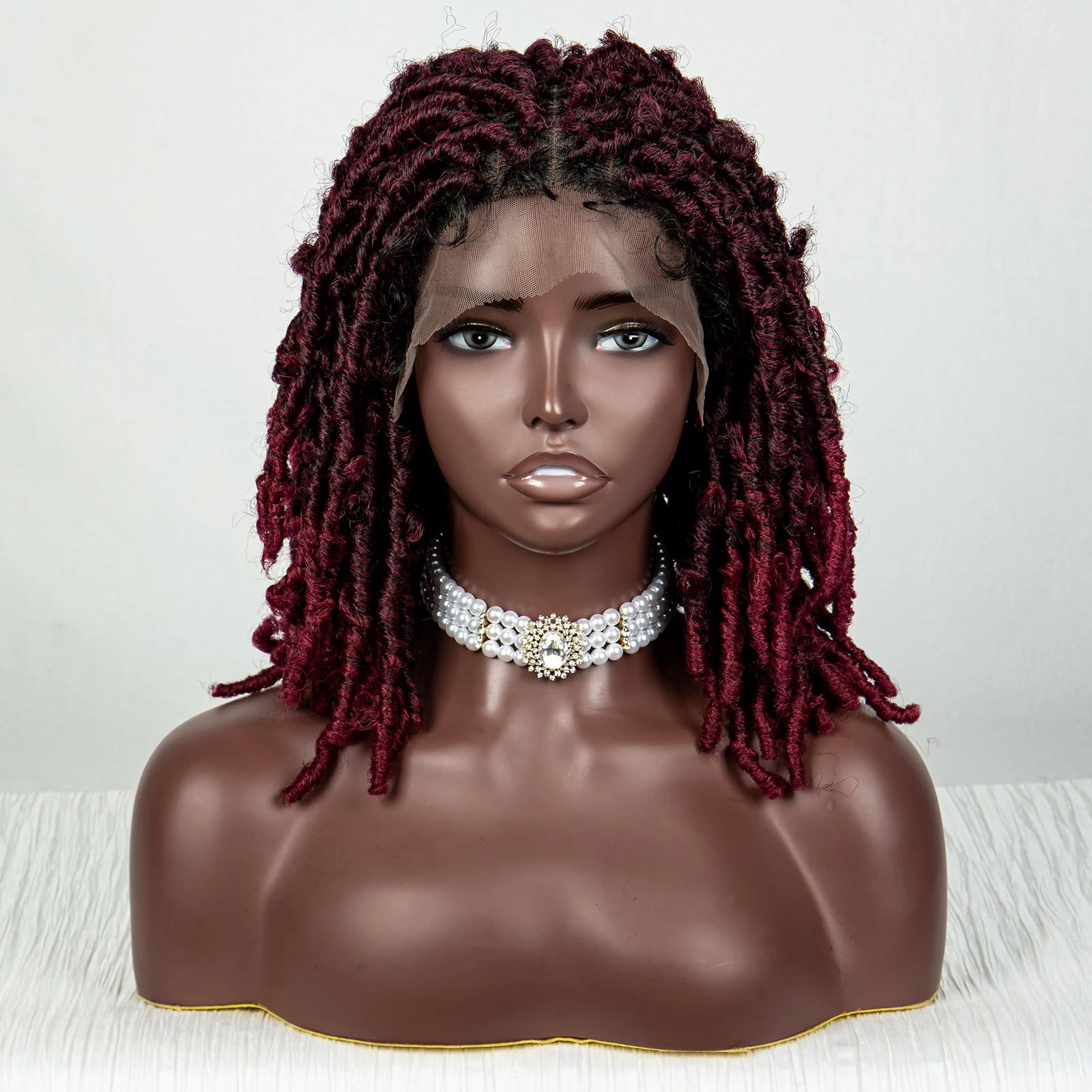 Burgundy Butterfly Locs Wig | 9x6 Lace | Short Box Braided Faux Locs | 16" Synthetic Hair | Knotless Braids